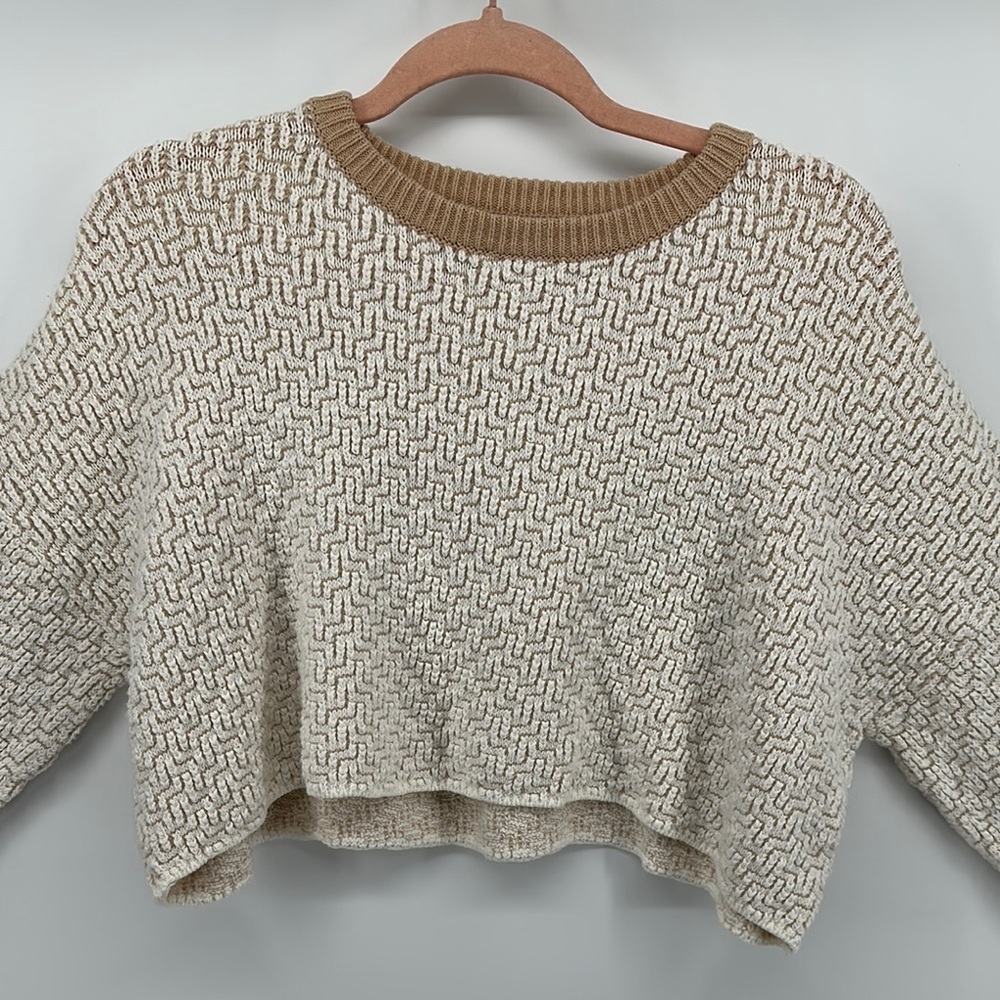UrbanOutfitters Y2K ScandiCreamTextured Oversized Crew NeckCrop BohoSweater SzS - Picture 3 of 8
